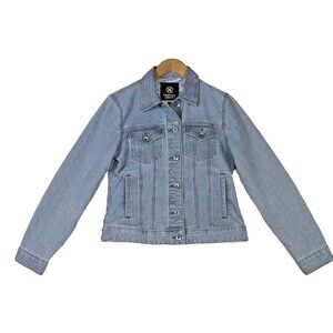 Nautica Jeans Denim Jacket Sz S Blue White Striped Classic Button Up Y2K‎